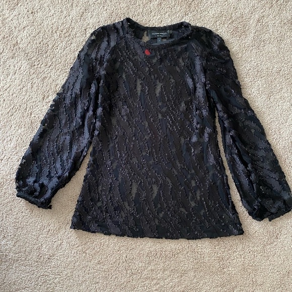 Hilton Hollis- NWT Black Sheer Tiger Print Velvet Burnout Longsleeve Top - Picture 5 of 12